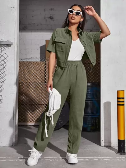 Mulvari Corduroy Flap Pocket Blouse & Trousers