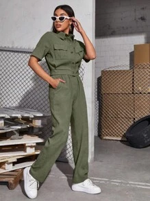 Seusyu Corduroy Flap Pocket Blouse & Pants 2 Piece Set