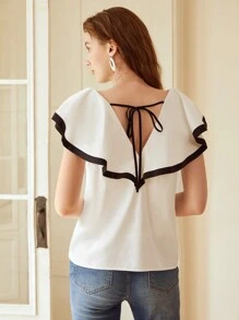 MOTF PREMIUM CONTRAST RUFFLE BLOUSE - Black and White - View 3