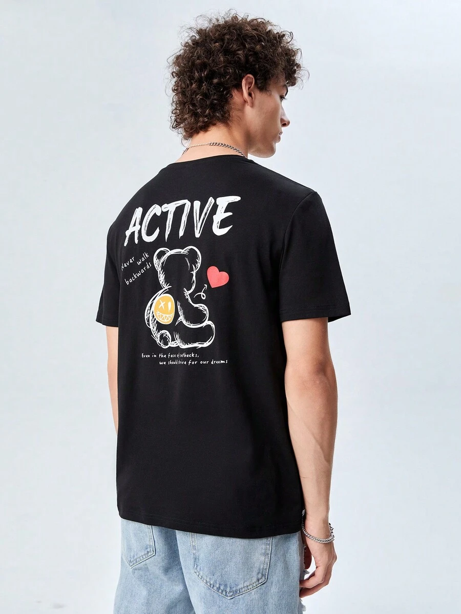 Manfinity Hypemode Nam Áo thun Bông Khẩu hiệu & Đồ họa Hoạt hình - màu đen - Xem 1