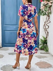 SHEIN LUNE Đầm Nút phía trước Hoa Tất cả trên in Boho - Nhiều màu - Xem 2