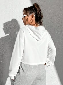 SHEIN Coolane Quần áo thể thao nữ Dây kéo Slogan Loại bướm Giải trí - trắng - Xem 2