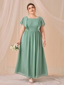 SHEIN Belle Plus Ruffle Trim Chiffon Bridesmaid Dress - Mint Green - View 3