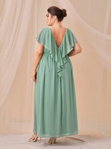 SHEIN Belle Plus Ruffle Trim Chiffon Bridesmaid Dress - Mint Green - View 1