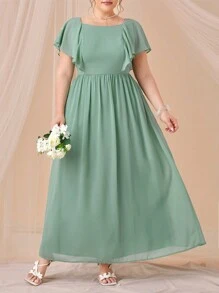 SHEIN Belle Plus Ruffle Trim Chiffon Bridesmaid Dress - Mint Green - View 4