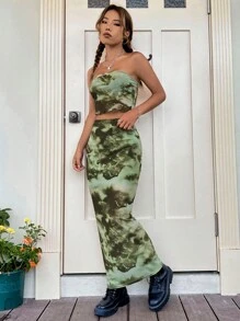 SHEIN EZwear 紮染抹胸上衣和半身裙 - 彩色 - 查看 4