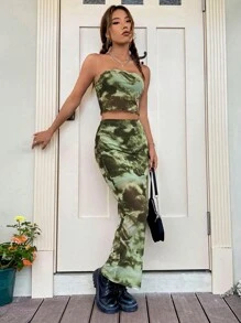 SHEIN EZwear 紮染抹胸上衣和半身裙 - 彩色 - 查看 5