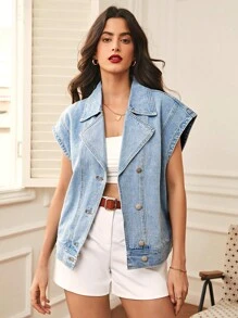 SHEIN Frenchy Batwing Sleeve Denim Jacket