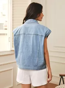 SHEIN Frenchy Batwing Sleeve Denim Jacket