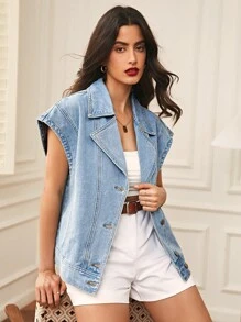 SHEIN Frenchy Batwing Sleeve Denim Jacket