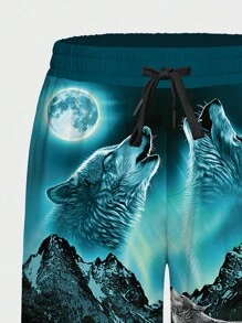 Manfinity LEGND Hombres Shorts con estampado de lobo de cintura con cordón - Multicolor - Ver 5