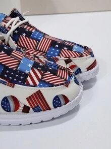 女士系帶設計美國旗圖案休閒鞋,運動戶外帆布一脚蹬 - 彩色 - 查看 3
