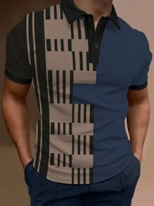 Manfinity Homme Men Striped Print Polo Shirt - Multicolor - View 1