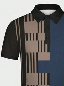 Manfinity Homme Men Striped Print Polo Shirt - Multicolor - View 3