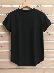 SHEIN Essnce Hoạt hình Bướm & Chữ cái Áo thun - màu đen - Xem 2