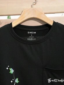 SHEIN Essnce Hoạt hình Bướm & Chữ cái Áo thun - màu đen - Xem 5