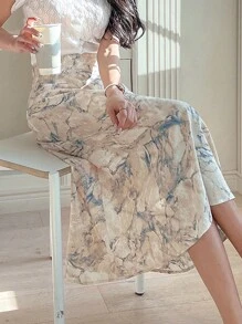 DAZY Marble Print Flared Skirt - Multicolor - View 1