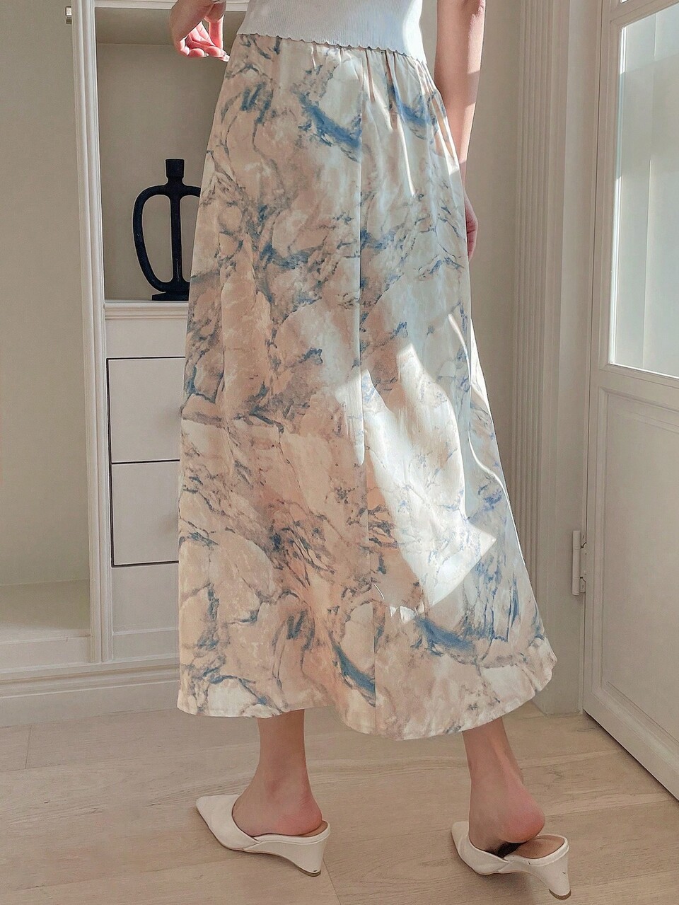 Marble Print Flared Skirt