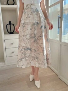 DAZY Marble Print Flared Skirt - Multicolor - View 4