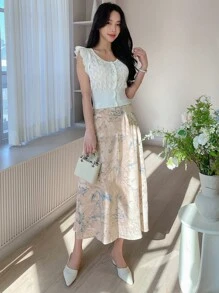 DAZY Marble Print Flared Skirt - Multicolor - View 7