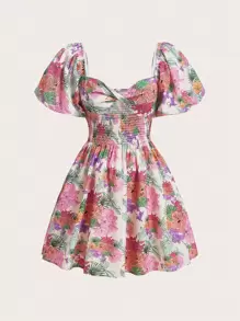 creationsbyanais In hoa Mặt trước xoắn Ống tay áo Đầm - Nhiều màu - Xem 1