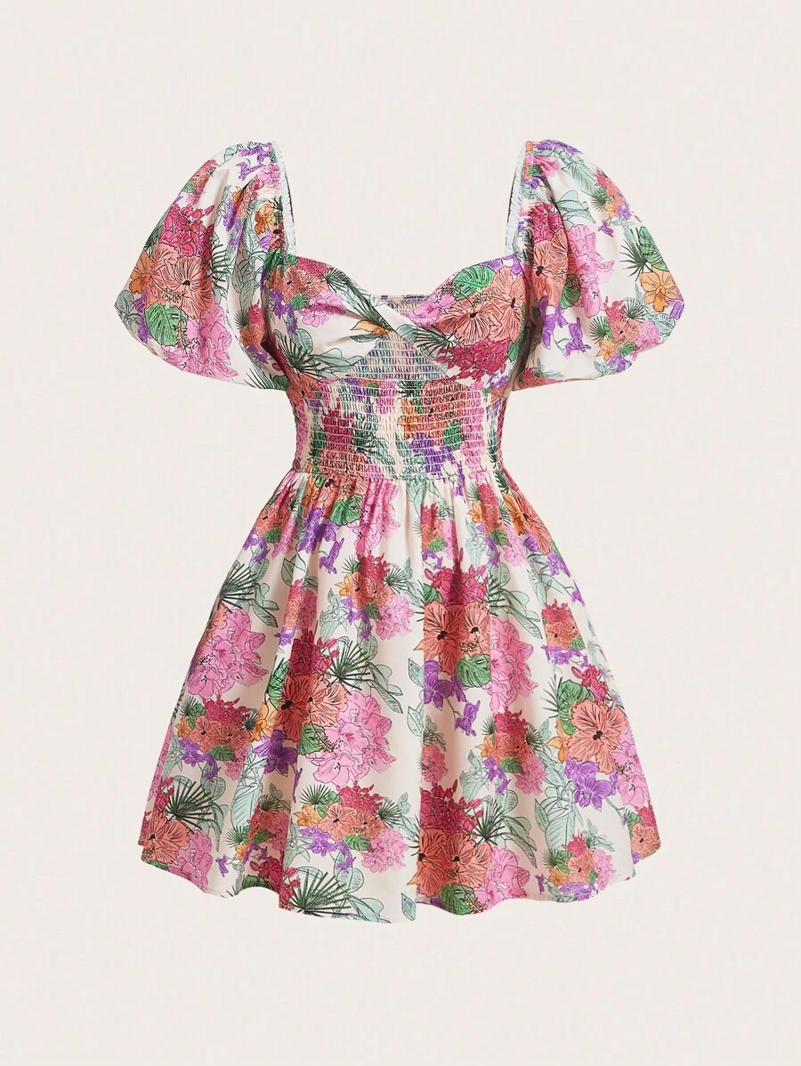 creationsbyanais In hoa Mặt trước xoắn Ống tay áo Đầm - Nhiều màu - Xem 1