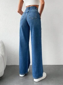 EURMUSE Casual Ripped Straight Leg Jeans - Medium Wash - View 2