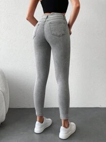 RueChic High Waist Skinny Jeans - Light Grey - View 2