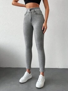 RueChic High Waist Skinny Jeans - Light Grey - View 4