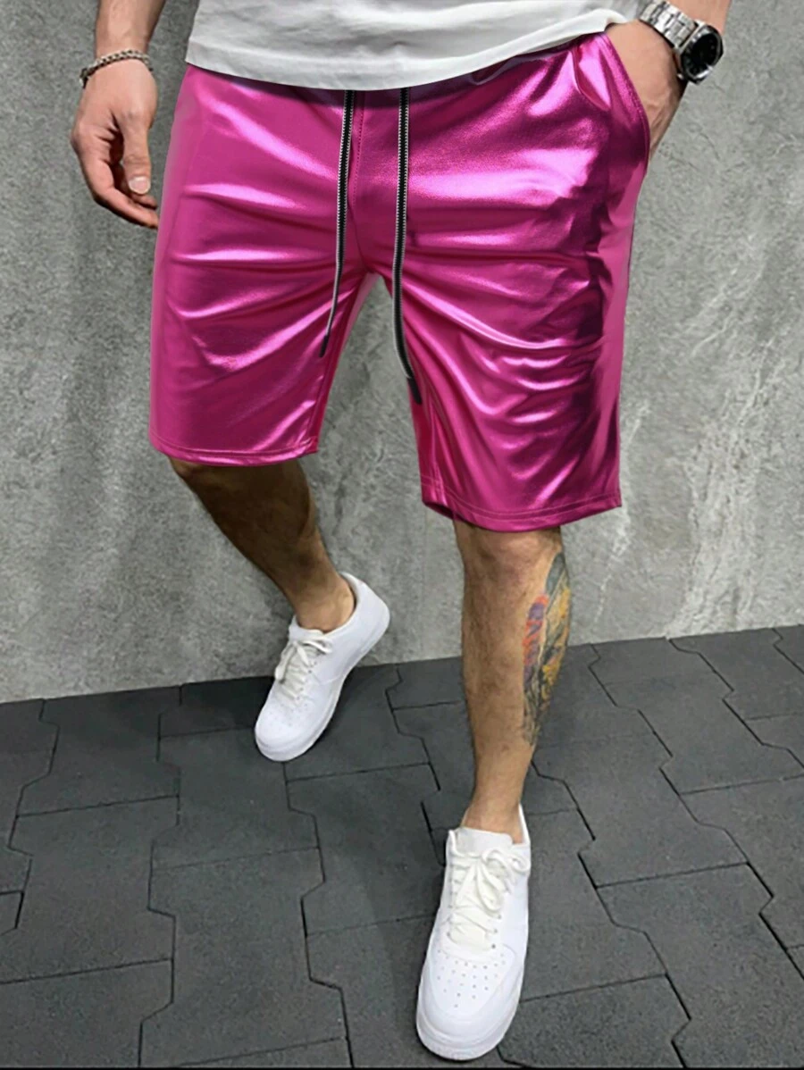 Manfinity AFTRDRK Men Drawstring Waist Metallic Shorts - Purple - View 1