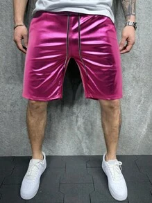 Manfinity AFTRDRK Men Drawstring Waist Metallic Shorts - Purple - View 3