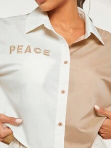 VARSITIE 雙色刺繡字母圖案落肩袖襯衫 - 彩色 - 查看 4