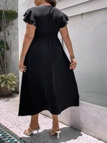 SHEIN LUNE Đầm Plus Size Nút phía trước màu trơn Giải trí - màu đen - Xem 2