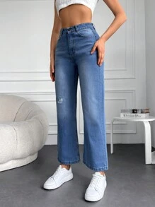 EURMUSE Ripped Straight Leg Jeans - Medium Wash - View 4