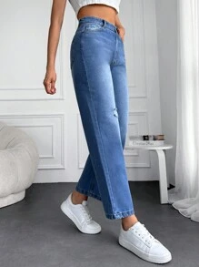 EURMUSE Ripped Straight Leg Jeans - Medium Wash - View 5
