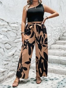 SHEIN LUNE Bộ thời trang Plus Size Thắt lưng Thực vật Giải trí - Nhiều màu - Xem 4