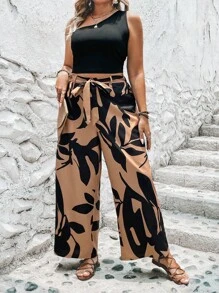 SHEIN LUNE Bộ thời trang Plus Size Thắt lưng Thực vật Giải trí - Nhiều màu - Xem 5