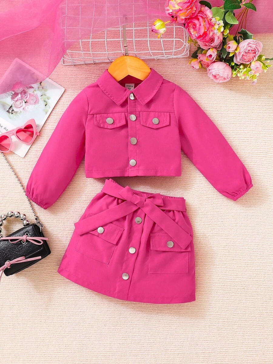 Trajes de dos piezas rosa estilo Y2k para bebé niña - Rosa Fucsia - Ver 1