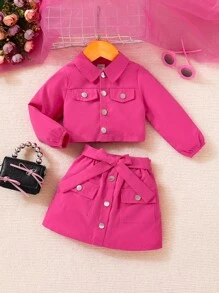 Trajes de dos piezas rosa estilo Y2k para bebé niña - Rosa Fucsia - Ver 3