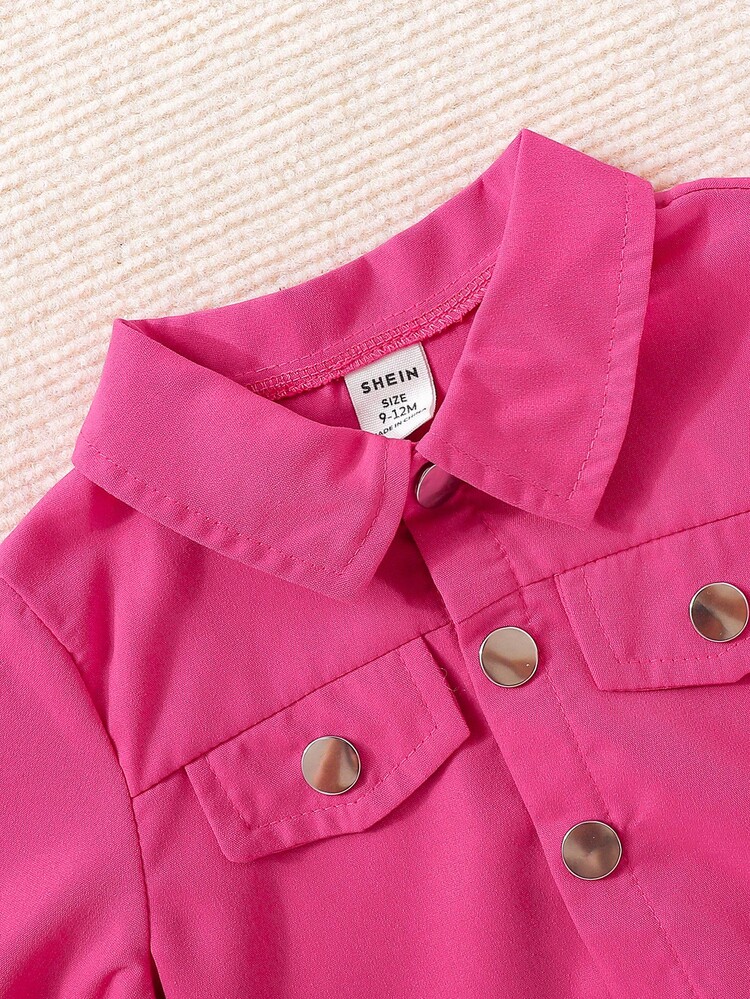 Baby Girls' Y2k Style Pink Utility Two-piece Outfits - Hot Pink - View 5