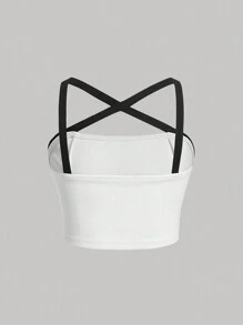 SHEIN MOD Nút buộc tương phản Plus phía trước áo yếm - trắng - Xem 2