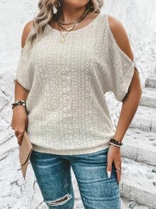 SHEIN LUNE Plus Cold Shoulder Tee - Khaki - View 1
