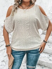 SHEIN LUNE Plus Cold Shoulder Tee - Khaki - View 4