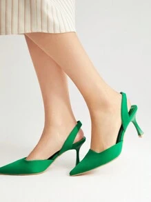 MOTF X Nour PREMIUM PYRAMID HEELED SLINGBACK PUMPS - Green - View 9
