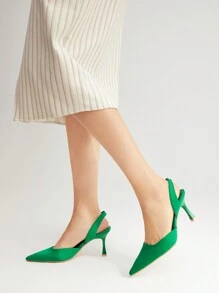 MOTF X Nour PREMIUM PYRAMID HEELED SLINGBACK PUMPS - Green - View 12