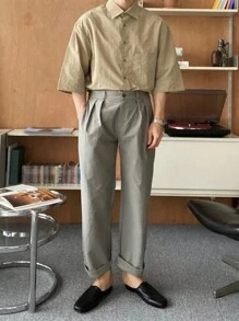 DAZY 男士素色口袋貼布襯衫 - 卡其色 - 查看 5