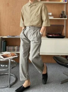 DAZY 男士素色口袋貼布襯衫 - 卡其色 - 查看 7