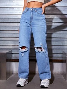 SHEIN Coolane Jeans de pierna recta desgarro - Lavado ligero - Ver 6