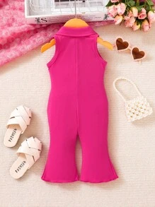 SHEIN Baby Girl Ruched Button Front Flare Leg Jumpsuit - Hot Pink - View 2