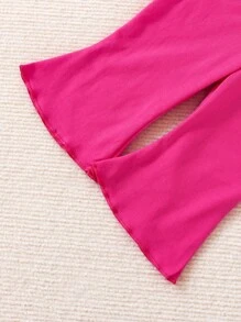 SHEIN Baby Girl Ruched Button Front Flare Leg Jumpsuit - Hot Pink - View 5